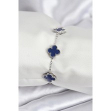 Shopwave 316L Çelik Zincir Gümüş Renk Lacivert Yonca Kadın Bileklik