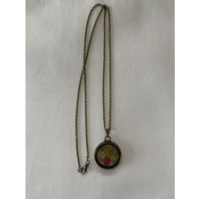 Hediyem Evime Kurutulmuş Kırmızı Çiçek Figürlü Kolye Antik Bakır Renk