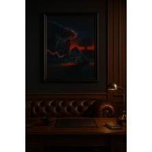 Aslan ve Yavru – Gece Silüet Sanat Posteri (Çerçeveli)