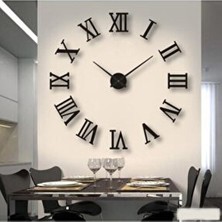 Platin Saat Platin Siyah 3D Büyük Boy Roma Rakamlı Ahşap Yapışkanlı Duvar Saati 48 x 48 cm
