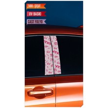 Pi Dekorasyon Araç Kapı Direk Kaplama Folyosu Pembe Desenli (Sağ Sol Takım) (2 Adet) - 22X50 cm