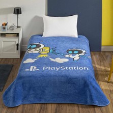 Taç Lisanslı Tek Kişilik Çocuk Battaniye (160X220)-PLAYSTATION Astrobot Mavi