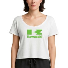 Zepplin Giyim Hkawaski Yeşil Logo Beyaz Kadın Tişört