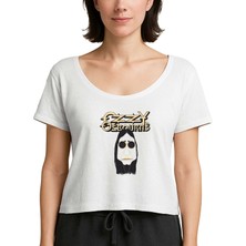 Z zepplin Ozzy Osbounre Drawing Beyaz Kadın Tişört