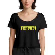 Zepplin Giyim Ferari Gold Text Siyah Kadın Tişört