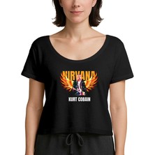 Z zepplin Nirvana Kurt Cobain Guitar Angel Siyah Kadın Tişört