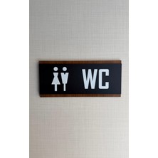 Yönline Kadın Erkek Unisex Wc Tuvalet Yönlendirme Levhası Çift Kat Ceviz Üzeri Siyah Uv Baskılı Yapışkanlı