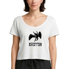 Z zepplin LED Zeppelin Black Angel Beyaz Kadın Tişört