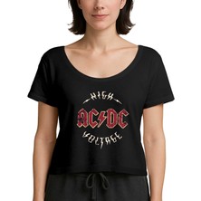 Zepplin Giyim Ac Dc Logo Vintage Siyah Kadın Tişört