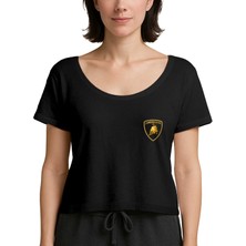 Zepplin Giyim Lamborghni Gold Logo Siyah Kadın Tişört