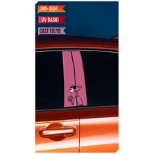 Pi Dekorasyon Araç Kapı Direk Kaplama Folyosu Pembe Panter Desenli (Sağ Sol Takım) (2 Adet) - 22X50 cm