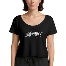 Zepplin Giyim Suffocation Logo Siyah Kadın Tişört