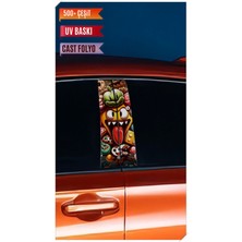 Pi Dekorasyon Araç Kapı Direk Kaplama Folyosu Canavar Desenli (Sağ Sol Takım) (2 Adet) - 22X50 cm