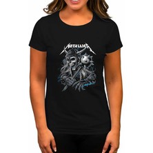 Zepplin Giyim Metallica Vikings Siyah Kadın Tişört