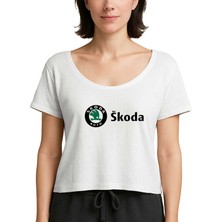 Zepplin Giyim Skoda Text Logo Beyaz Kadın Tişört