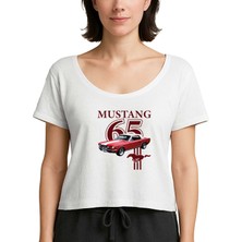 Zepplin Giyim Ford Mustng 1965 Beyaz Kadın Tişört