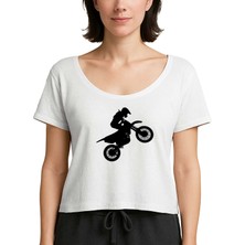 Z zepplin Motocross Motorcycle Siluet Beyaz Kadın Tişört