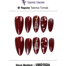Takma Takma 10'lu Bordo Uzun Badem UBD1524 Tekrar Kullanılabilir El Yapımı Protez Takma Tırnak - Bordo-S