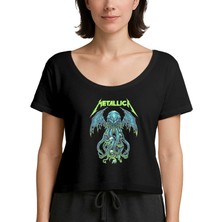 Zepplin Giyim Metallica Octopus Bat Siyah Kadın Tişört