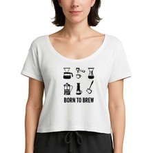 Zepplin Giyim Barista Born To Brew Beyaz Kadın Tişört