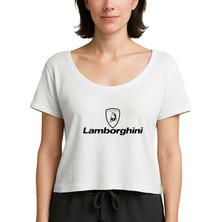 Zepplin Giyim Lamborghni Logo Text Beyaz Kadın Tişört