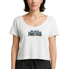 Zepplin Giyim Black Panter Blue Text Beyaz Kadın Tişört