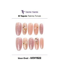 Takma Takma 10'lu Ten Uzun Oval UOV1522 Tekrar Kullanılabilir El Yapımı Protez Takma Tırnak - Ten Rengi-L