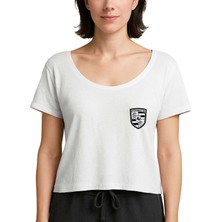 Zepplin Giyim Porshe Logo Black Beyaz Kadın Tişört