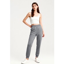 Tommy Life Gri Melanj Yüksek Bel Jogger Rahat Form Manşetli Kadın Eşofman Alt - 94561