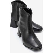 Ccway Kadın Sade Küt Burunlu Topuklu Bot SİYAH CİLT