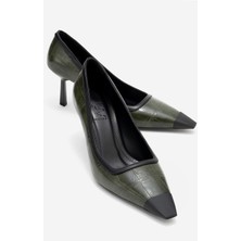 Luvi Rona Yeşil Baskı Mat Burunlu Kadın Topuklu Ayakkabı