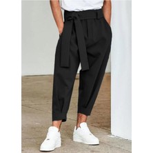 AGM Incerun Erkek Büyük Beden Günlük Düz Renk  Siyah Bol Pantolon , Şalvar Tipi Büyük Beden Siyah Özel Tasarım Pantalon