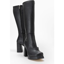 Ccway Kadın Platform Taban Çizme SİYAH CİLT