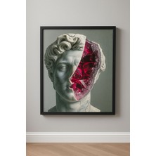 Mermer Büst ve Kristal Geode Tasarımlı Modern Sanat Duvar Tablosu (Çerçeveli)