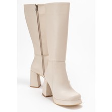 Ccway Kadın Platform Taban Çizme BEJ CİLT