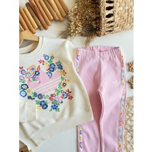 BeU Kids Kız Çocuk %100 Pamuk 3 Iplik Fırçalı Kumaş Pembe Çiçekli Alt Üst Takım