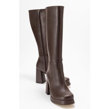 Ccway Kadın Platform Taban Çizme Kahve Cilt