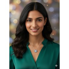 Fm 925 Ayar, Zirkon Taşlı, Nazar Boncuk Model, 40-45 cm Kolye Uzunluğu, Ağırlık Ortalama 2-2,5 gr Aralığında, Mükemmel Hediye 925 Ayar Gümüş Kolye (KOD2786)