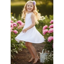 0001 - Kız Çocuk Krem Elbise Lila Toka Takım