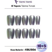 Takma Takma 10'lu Gümüş Kısa Balerin KBL1506 Tekrar Kullanılabilir El Yapımı Protez Takma Tırnak - Gümüş-M