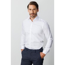 İGS Beyaz Slim Fit Dar Kalıp Klasik Yaka Düz Uzun Kollu Cepsiz %100 Pamuk Non Iron Ütü İstemeyen Gömlek