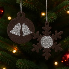 Taşteks Taşlı Keçe Yılbaşı Süsü 2’li Set (Kar Tanesi & Çanlı Top)–çift Taraflı | 4 Renk Seçenekli |