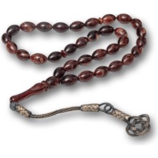 Stillove Gümüş Kahverengi Kazaz Püsküllü Sıkma Kehribar Tesbih