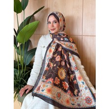 Mira İpek Desenli Pamuk Soft Şal Vera Serisi Kahve Turuncu PS153