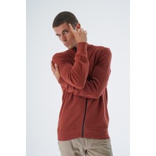 Trist Star Taba Erkek %100 Pamuklu Fermuarlı Dik Yaka Triko Hırka TRIST-1190