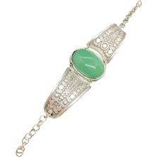 Fm Eski Dünyanın Cazibesi, Modern Stilin Vazgeçilmezi , Yeşil Renk Akrilik Taş, Döküm Üzerinde Gümüş Kaplama Otantik Bileklik (BLK3017)