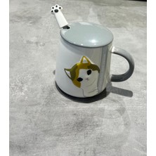 Kedi Detaylı Kaşıklı Kapaklı Hediyelik Porselen Kupa