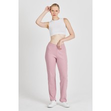 Mmetalic Kadın Gül Kurusu Yüksek Bel Fitilli Bol Paça Günlük Ince Eşofman Altı Pijama