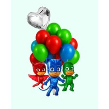 Evabrite Pijamaskeliler Folyo Balon Seti - Kedi-Baykuş-Kertenkele-Kalp Doğum Günü Parti Seti