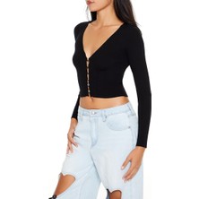 F21 Crop Düğmeli Hırka